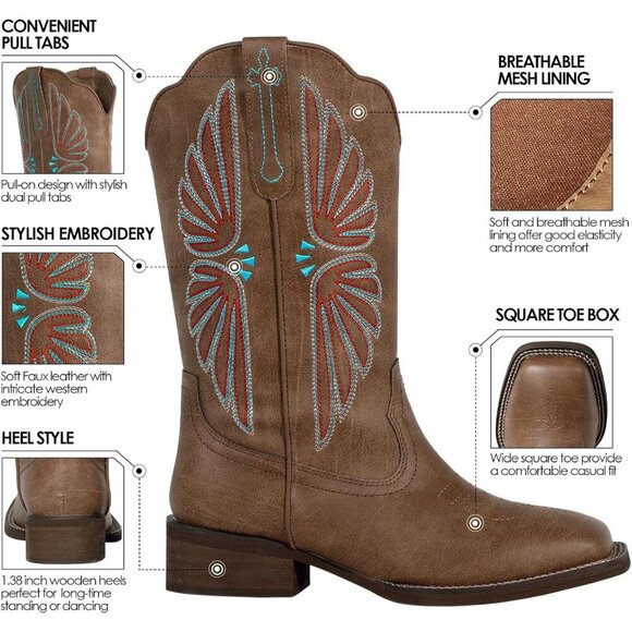 🆕SheSole Fashion Women's Cowboy Boots, Square Toe Western Cowgirl Botte Femme - Picture 3 of 9